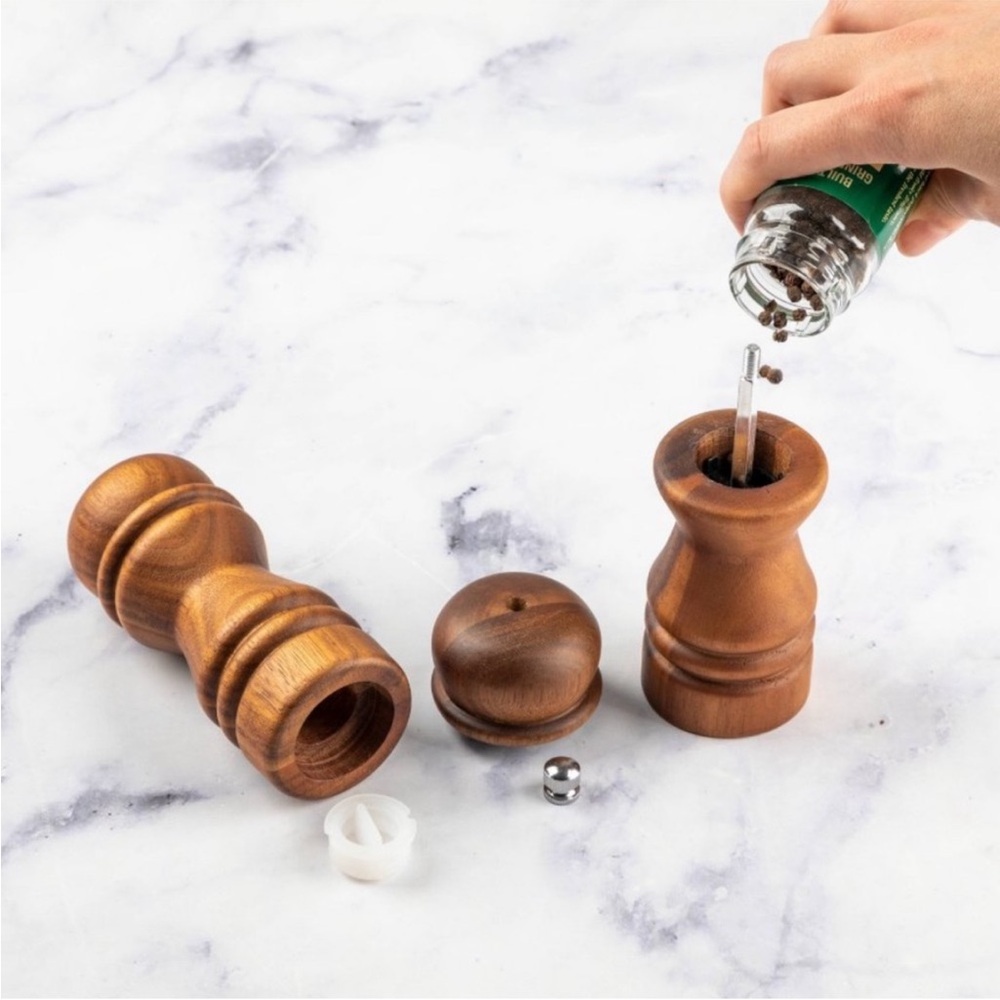 NWT 2 Piece Acacia Wood Turned Salt Shaker & Pepper Grinder Set - Threshold - Picture 10 of 11